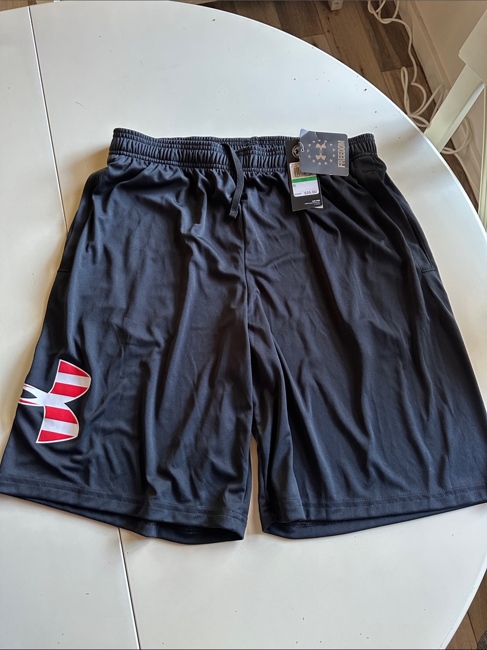 Under Armour Men's Black Athletic Shorts with American Flag Accent